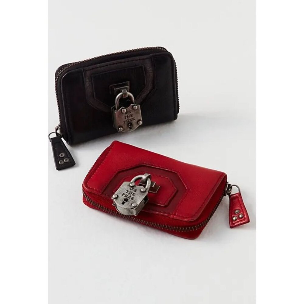 WE THE FREE Lock Wallet Leather Black Grey Colorblock Zip Around Womens Wallet - Picture 4 of 7